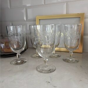 Libbey Glenmore Iced Tea Glasses 6-3/4" Floral Design Stem Set of 5